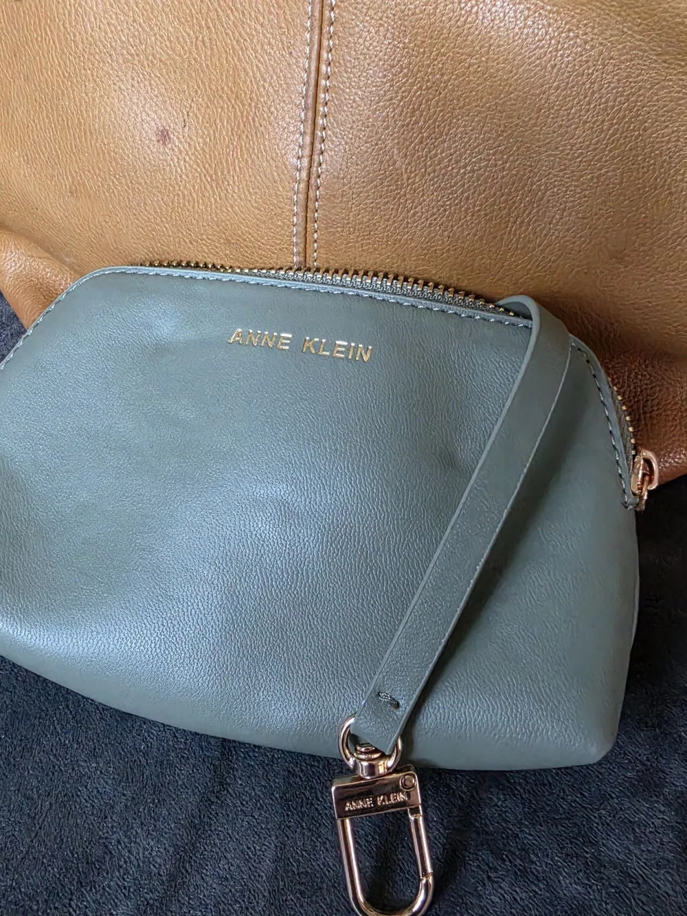 Tignanello Tan Shoulder Tote with Green Pouch